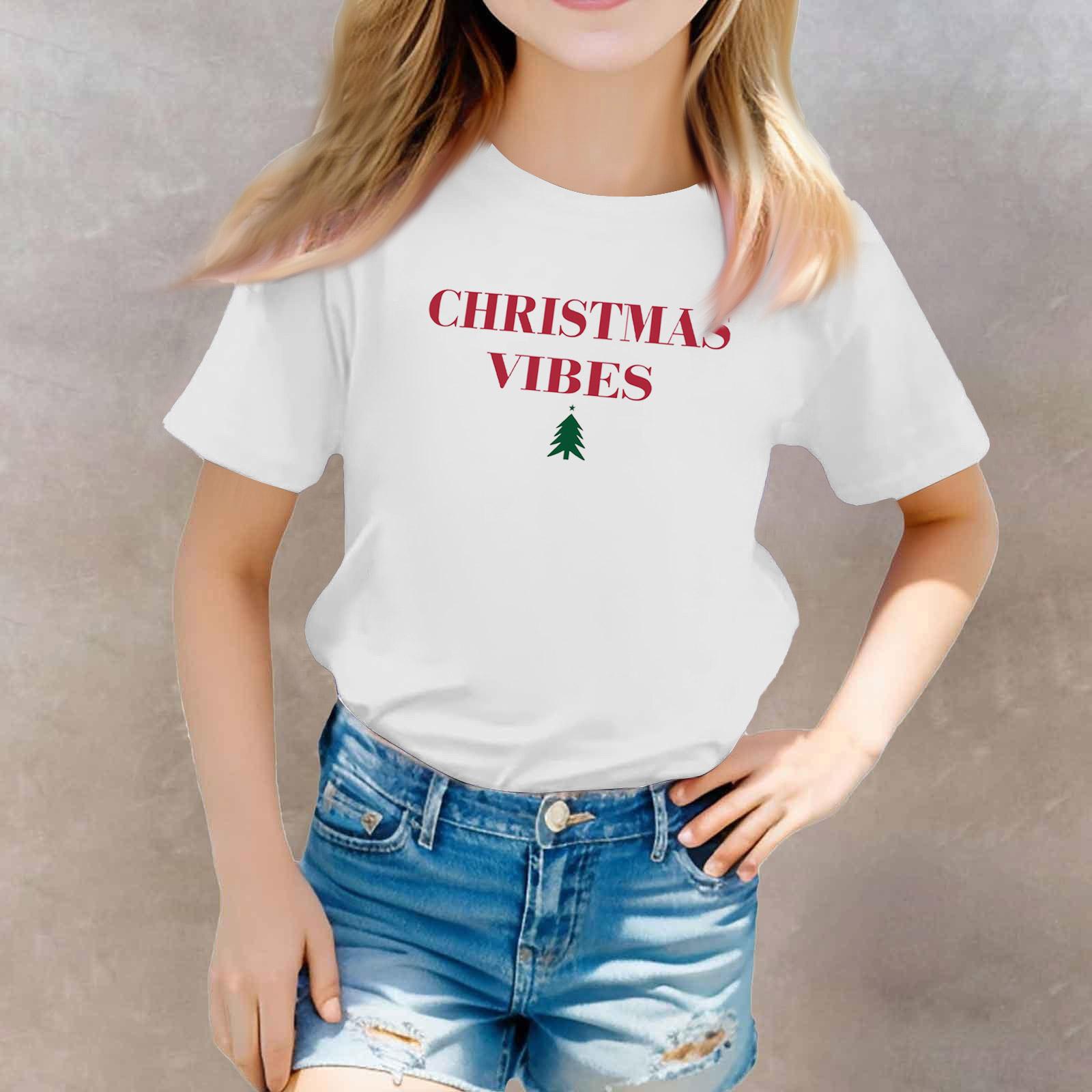 

Рождественские футболки для малышей, для девочек и мальчиков, детские топы, футболки с принтом с коротким рукавом для мальчиков и девочек 120 белый