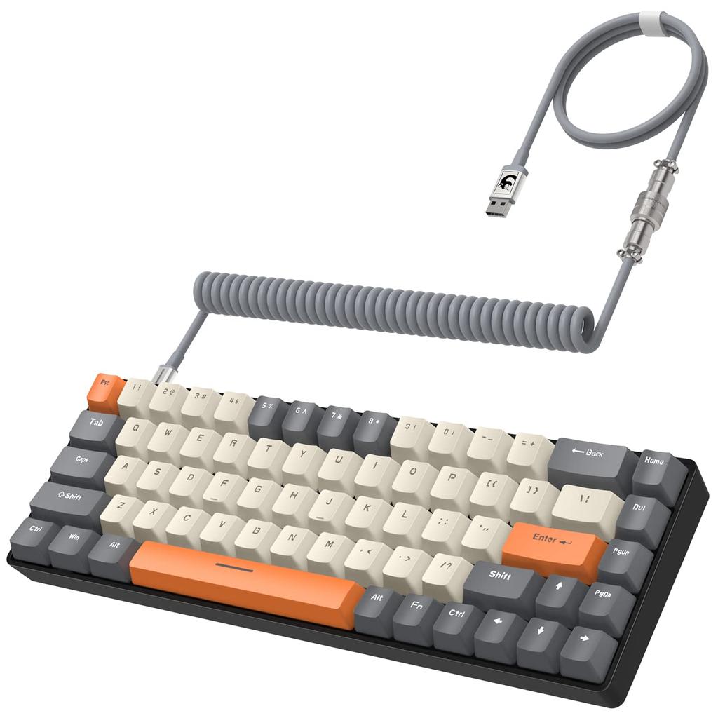 T8 Wired Mechanical Gaming Keyboard with RGB LED TKL Coiled Japanese Instruction Blue Switches 65% Backlighting, Anti-Collision Low-Noise Cable,