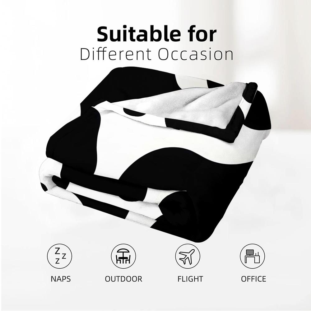 Classic Black White Cow Spots Soft Flannel Blanket Breathable Warm Throw for Office Car Sofa Kids Room Birthday Xmas Gift