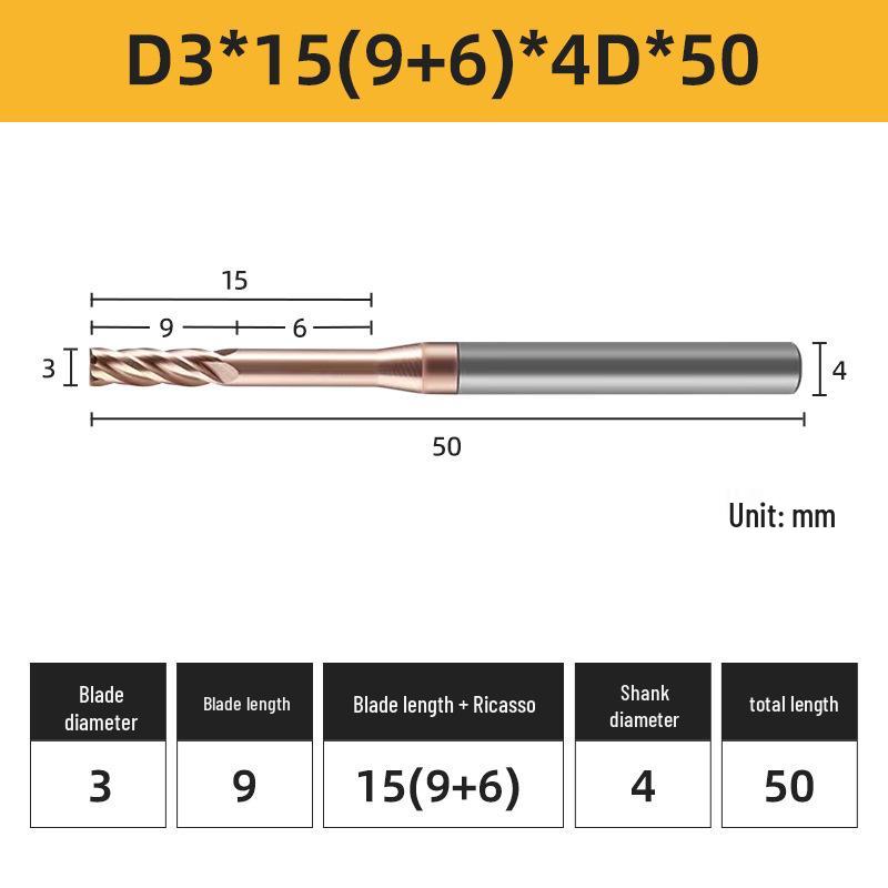 55° 4-Flute Carbide Coated Steel Flat-Bottom Deep-Groove CNC Milling Cutter with Blade Length and Clearance Combo