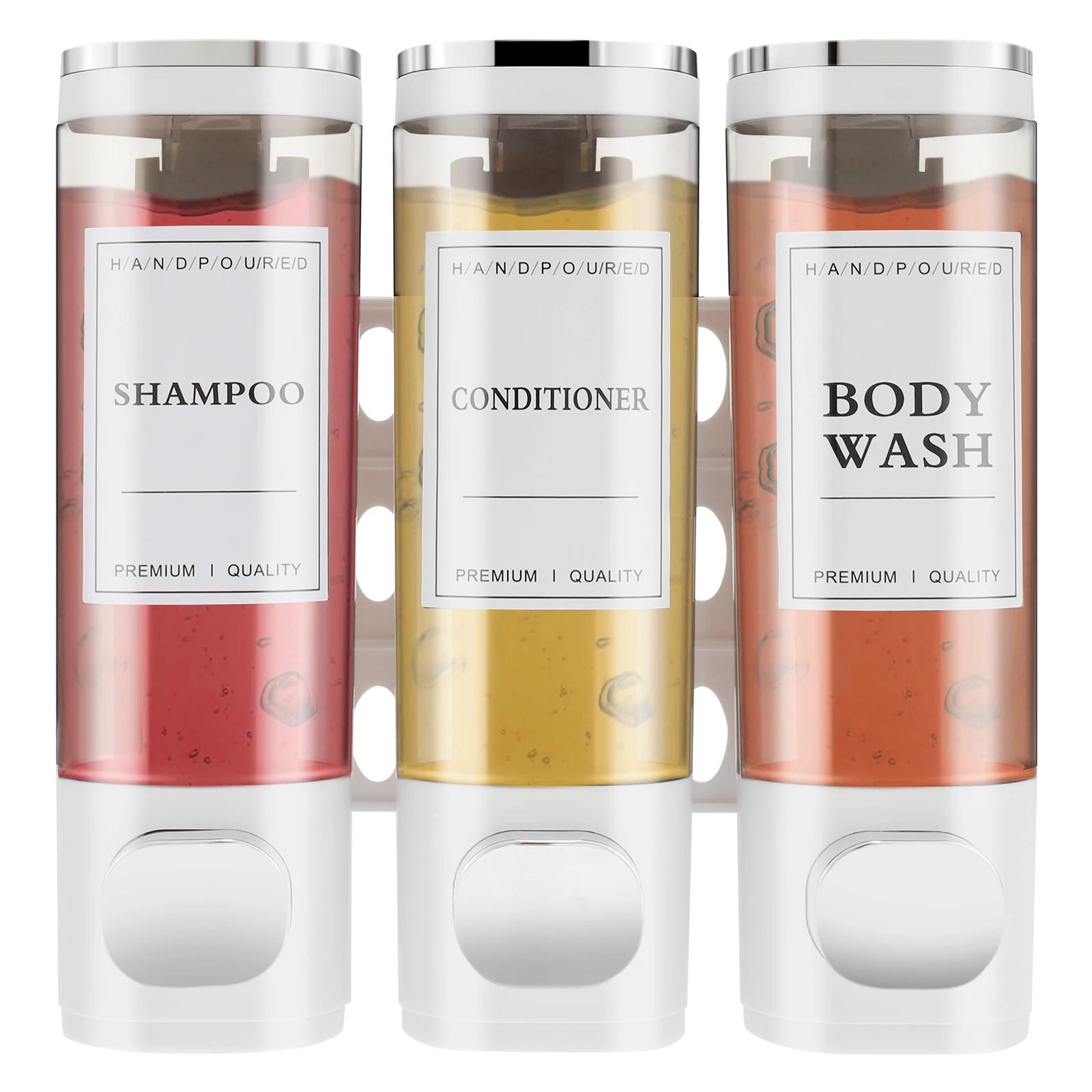 

Wall Mounted Bathroom Liquid Soap Dispenser Three Head Hand Sanitizer Holder Wall Mount Soap Shampoo Gel Shower Liquid Container білий