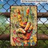 2D Flat Vintage Graffiti Art & Peace Sign | Aluminum Wall Hanging with Doodle Drawing and Peace Hand Gesture, Pre-Drilled Holes, Humorous Design