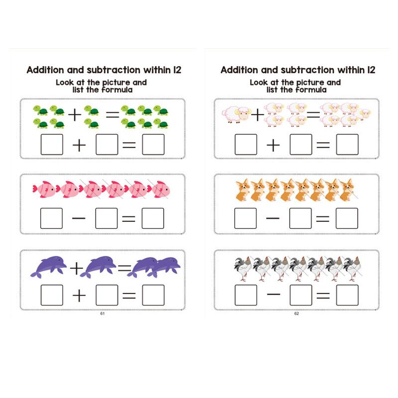 64 Page Interactive Preschool Math Workbook Number Tracing Addition and Subtraction Exercises Early Education Activities