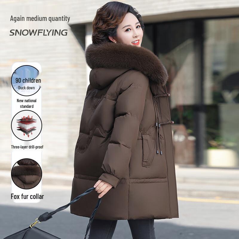 XueZhongFei Women's Mid-Length Down Jacket with Fox Fur Collar