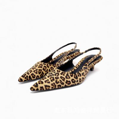 Women's Flat Leopard Print Pointed High Heels Sandals