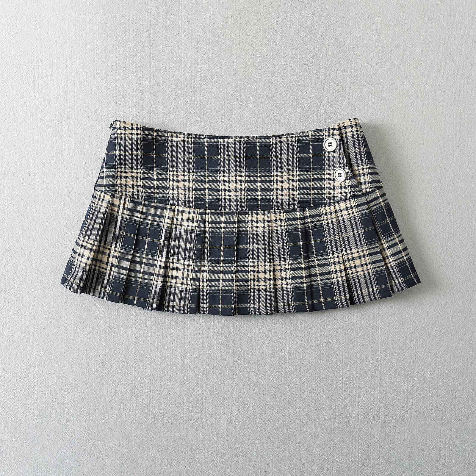 Summer Mini skirts for woman vintage korean fashion plaid skirts for women y2k skirts pleated red plaid skirts preppy style S бежевый