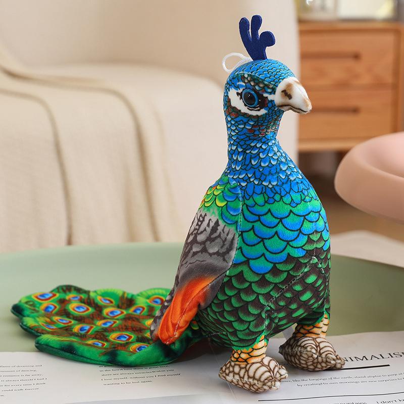 

Cute simulation open screen peacock doll plush toy blue peacock doll home decoration children s soothing doll 25cm