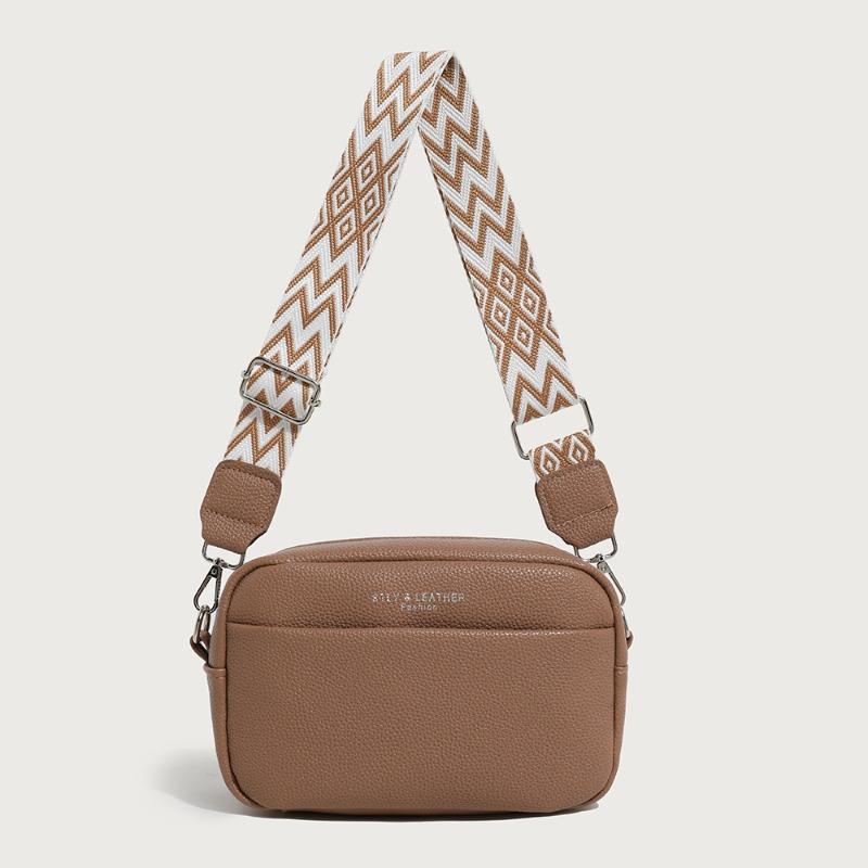 

Solid color women s shoulder bag New women s bag Wide shoulder strap Fashion messenger small square bag коричневый