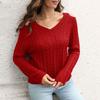 Women's Off Shoulder V-Neck Sweater Loose  Winter Long Sleeve Knit Sweater