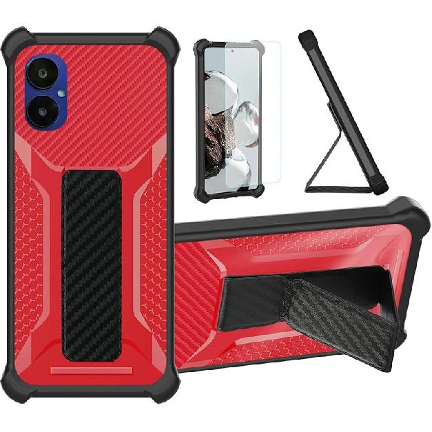 Nuu Mobile A15 Case Compatible for Nuu A15 Phone Case Cover [with Tempered Glass Screen Protector] Hybrid Case [Folding Support Magnetic] [Frosted красный