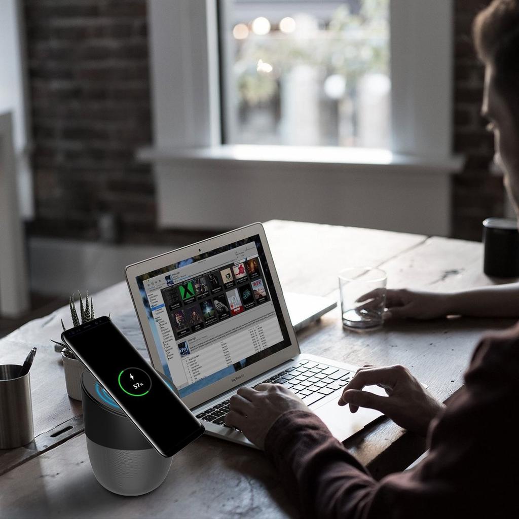 Wireless Bluetooth Speaker and Qi Wireless Charger and Docking Station A1