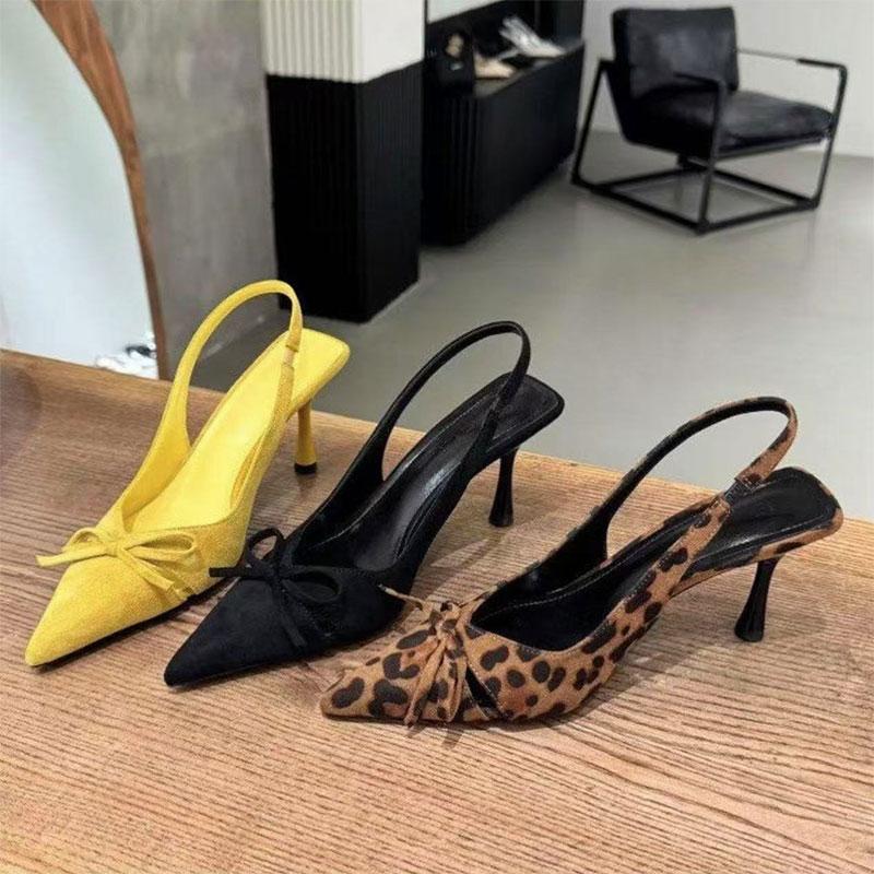Leopard Print Summer Pointed Toe High Heel Women's Sandals Fashion Slip-On Mules for Ladies Party Dress Shoes