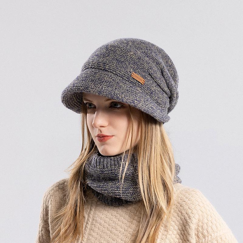 Winter Hat, Scarf Set, Velvet, Cold-proof and Warm Knitted Hat, Women's Hat with Brim, Ear Protectors, Wool Hat.