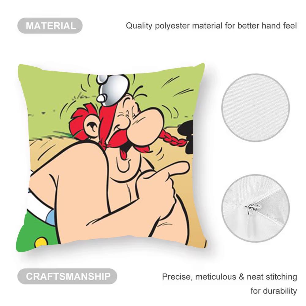 Asterix And O-Obelix Carton Pillow Case  Anti-dustmite Pillowcase Invisible Zipper Silky Short Plush Sofa Cushion Cover