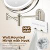8 Wall Mounted Lighted Makeup Mirror 3000mAh Rechargeable Double Sided 1X 10X Magnifying Mirror with Hook 3 Color Lights Touch
