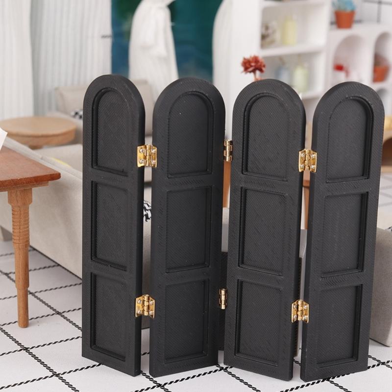 1:12 Scale Furniture Miniature Folding Screen Room Divider For Doll House With Hinged Panels And Simulation Design