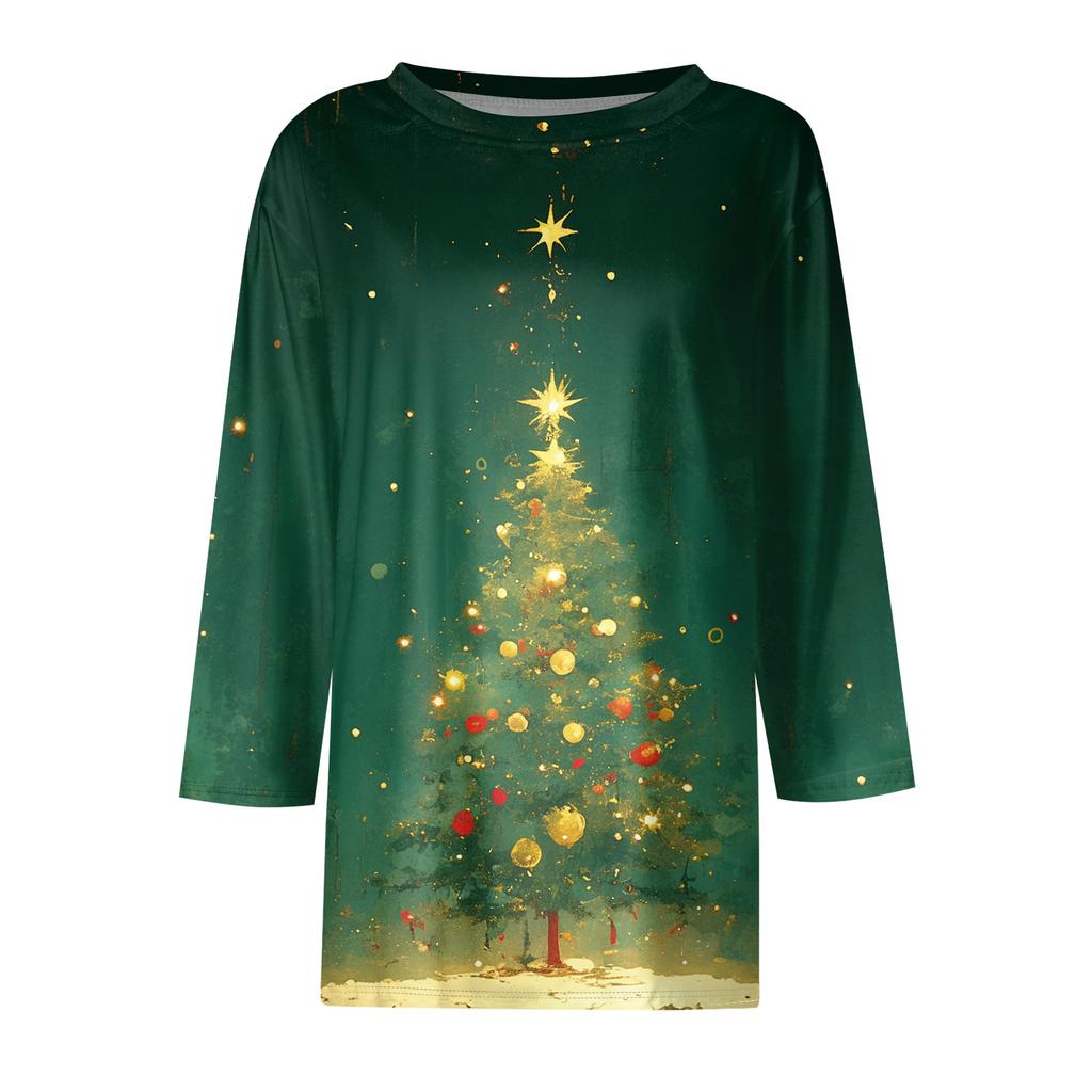 3/4 Length Sleeve Womens Tops Floral Print Vintage Fashion Casual Loose With Round Neck Plus Size Shirts