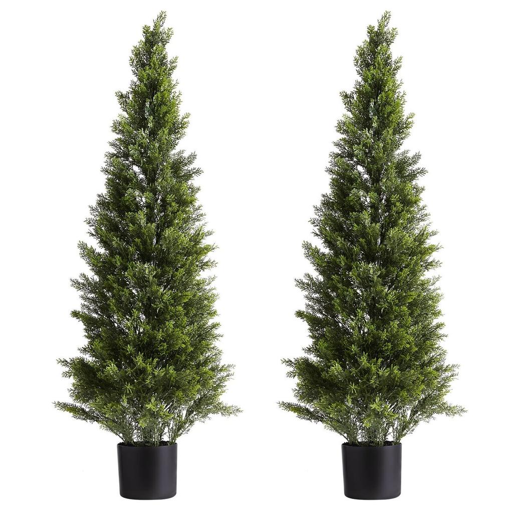 Artificial Topiary Cedar Trees, 2 Set 1219mm Faux Pine Shrubs Plants, Fake Silk Tree Look Real, Easy Assembly for Decor Front Porch Outdoor Patio