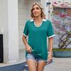 Frühling und Sommer Neue Farbblockierung Revers Kurzarm, Lockere T-Shirt Tops Damen