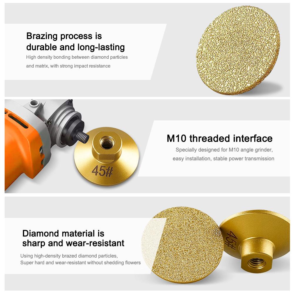 Brazed Flat Grinding Head M10 Flat Grinding Head Quartz Stone Marble Polishing and Grinding Artifact Angle Grinder Brazed Flat Grinding Head