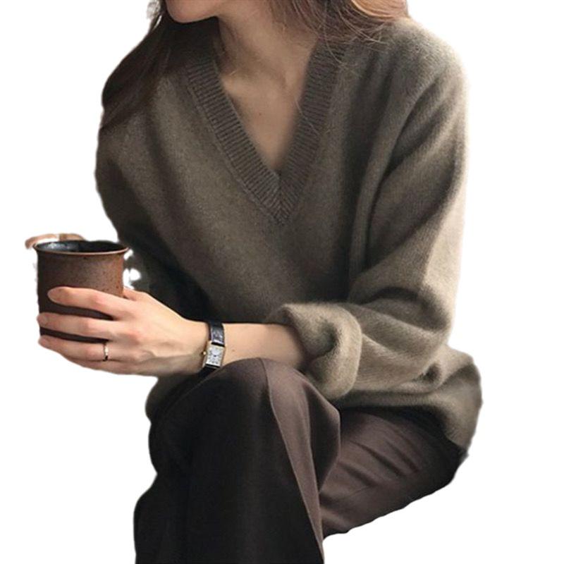 Women's Korean Style Loose V-Neck Sweater - New Arrival 2023 Autumn/Winter Wool Knit Base Layer