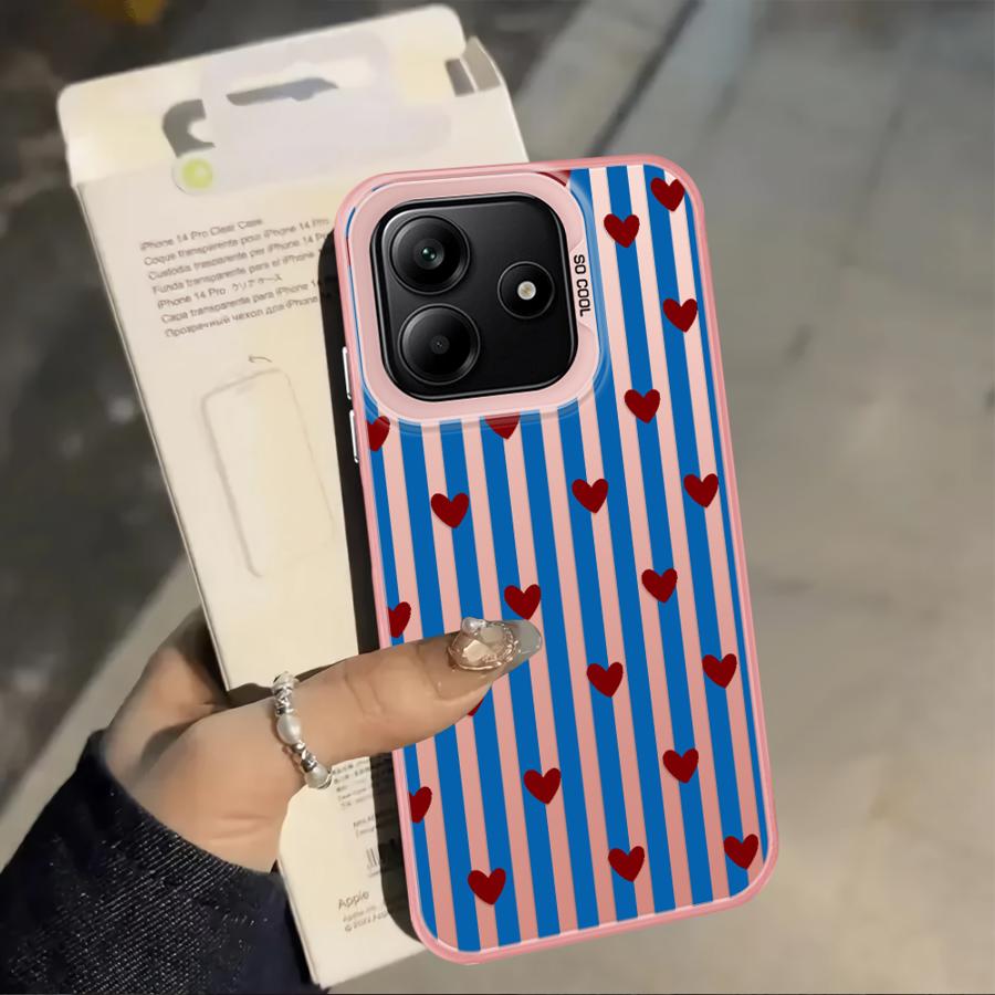 Back Phone Cover Case for Xiaomi Redmi Note 14 11 12 Pro 12s Note 13 Pro Plus 11s Stripe Love Heart