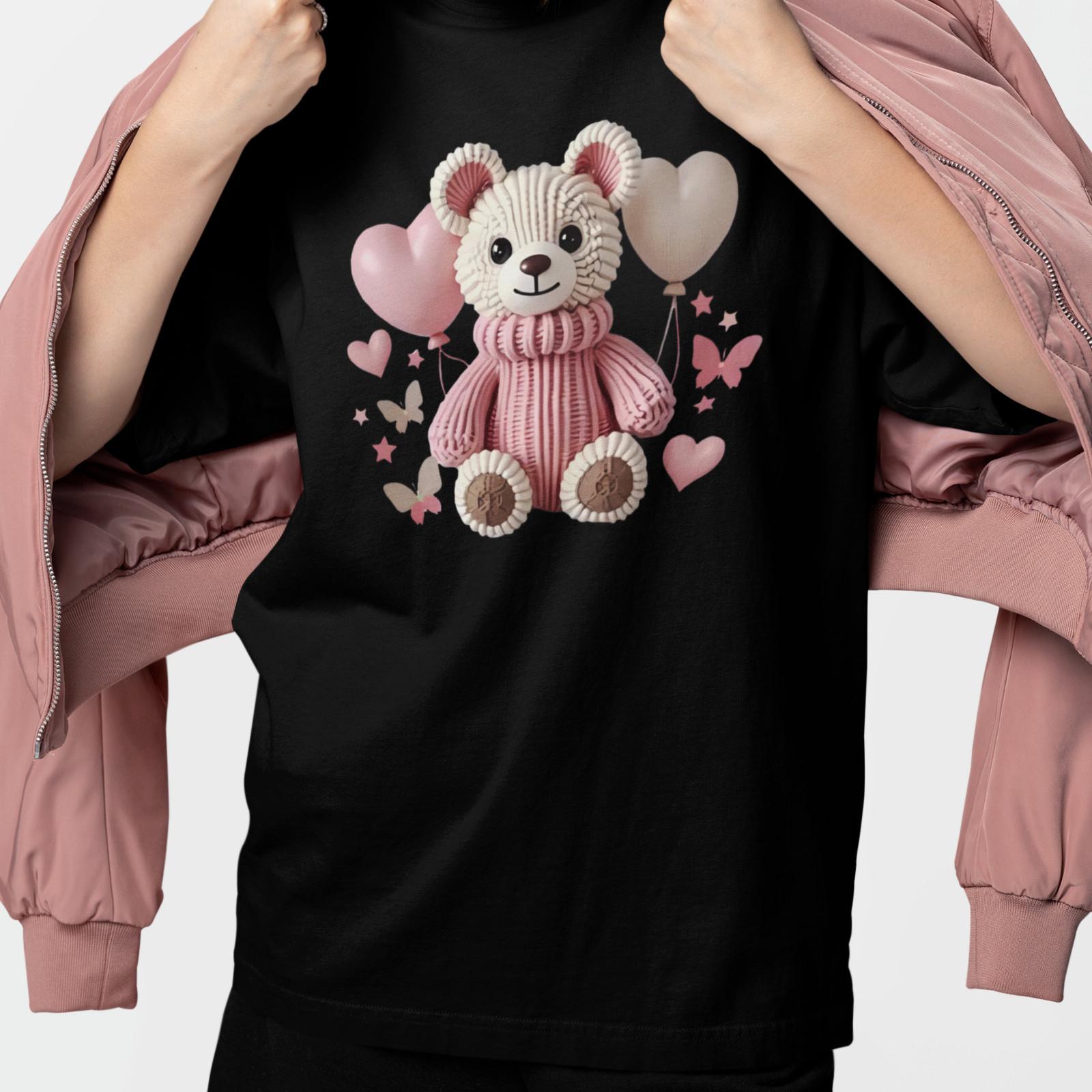 Cute Teddy Bear Shirt Pink Hearts Kawaii Bear Graphic Unisex Tee M
