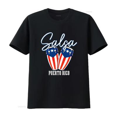 Salsa Puerto Rico Dancing Dancer Rican Flag Pride T Shirt for Print Casual Summer Vintage Wash