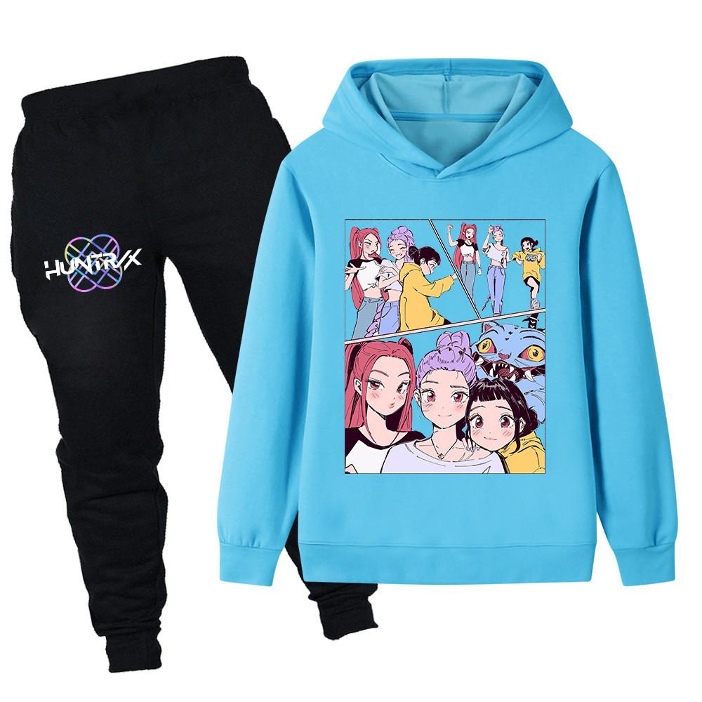 PB1238 Kinder Jungen Mädchen Kpop Mira Zoey Rumi Druck Langarm Kapuzenpullover Hose Hosen Kleidersets
