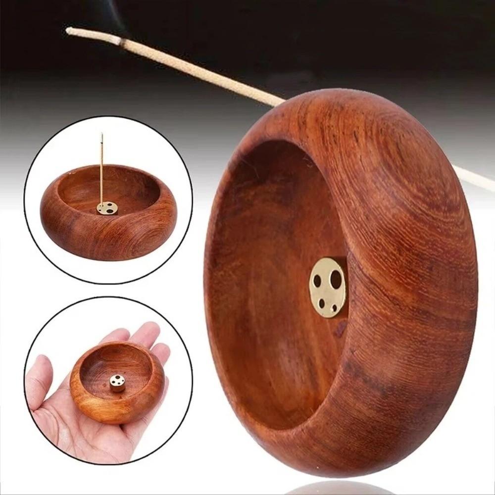 4 Holes Wooden Incense Holder Handcrafted Bowl Shape Censer Incense Burner Yoga Practice