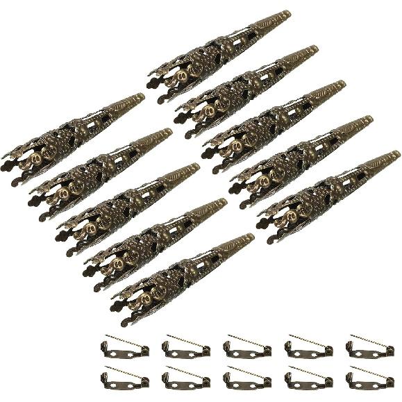PATIKIL 41mm Corsage Decorative Holder, 10 Pcs Brooch Pin Vase Pocket Boutonnieres Holder with Bar P for Wedding Party DIY Crafts, Platinum