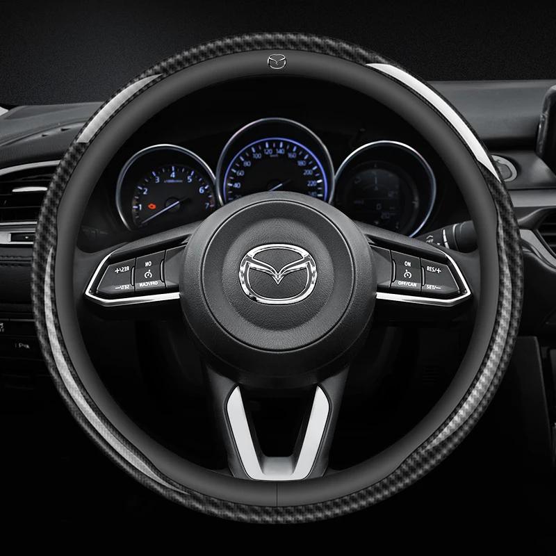 2025 Hot Carbon Fiber Leathe Car Steering Wheel Cover For Mazda 3 5 6 SKYACTIV Axela Atenza CX30 CX5 CX8 CX9 MX5 RX8 RX7 BT50 Ac