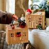 A74E-Rattan House Shaped Basket With Lid, Decorative Hand Woven Shelf Organizer Featuring A Folding Handle, Harvest Wicker Baske