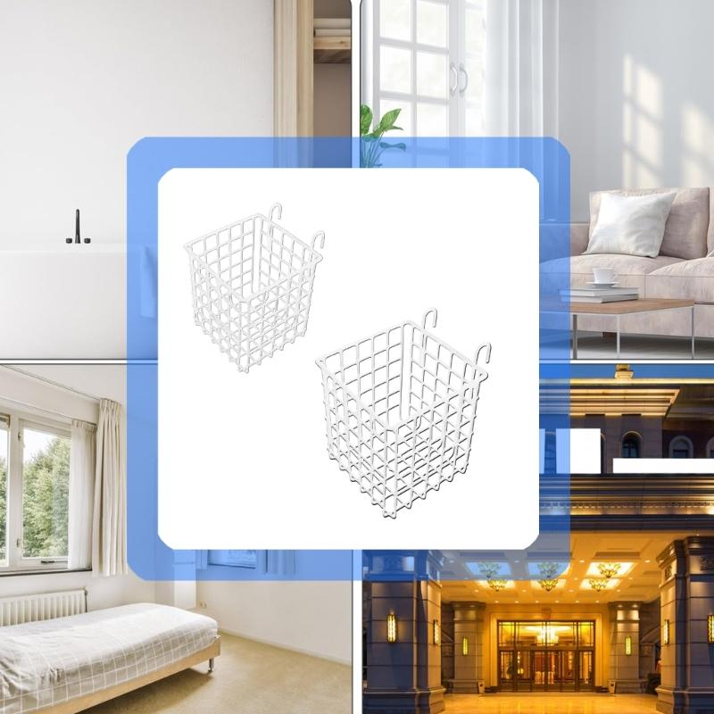 Pack of 2 White Iron Wire Storage Baskets With Double Hook For Versatile Home Organization In Kitchen Bathroom Office