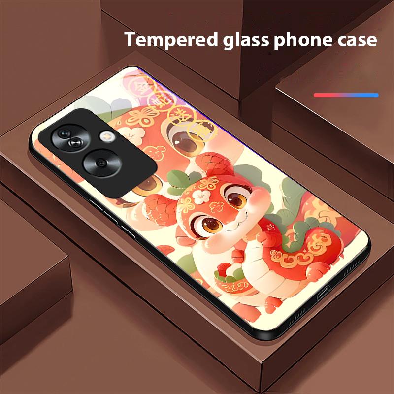 New Cartoon Snake For Oppo A79 5G 58 78 74 60 4G Reno 11F Realme GT 6 11 Note 50 10 C55 X2 Tempered Glass Black Phone Case