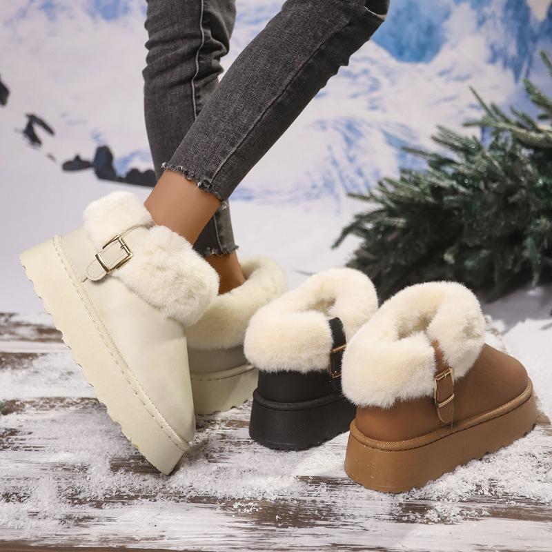 Autumn and winter new temperament trendy plush eversion platform snow boots belt buckle versatile snow boots