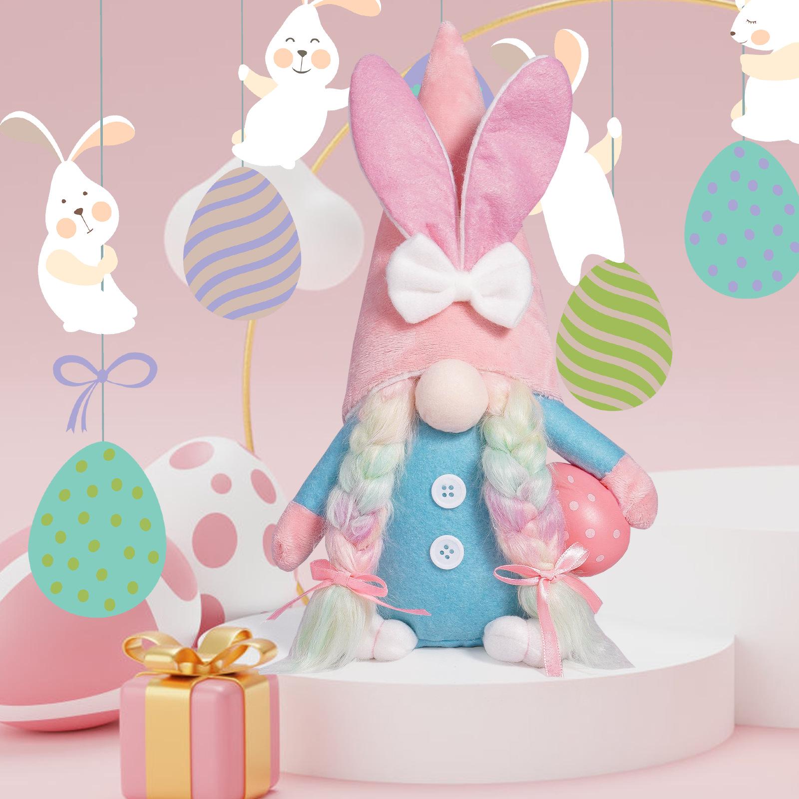 Cross-Border Easter Bunny Faceless Doll with Radish and Colored Egg Ornaments - Cute Blue Pink Party Decorations