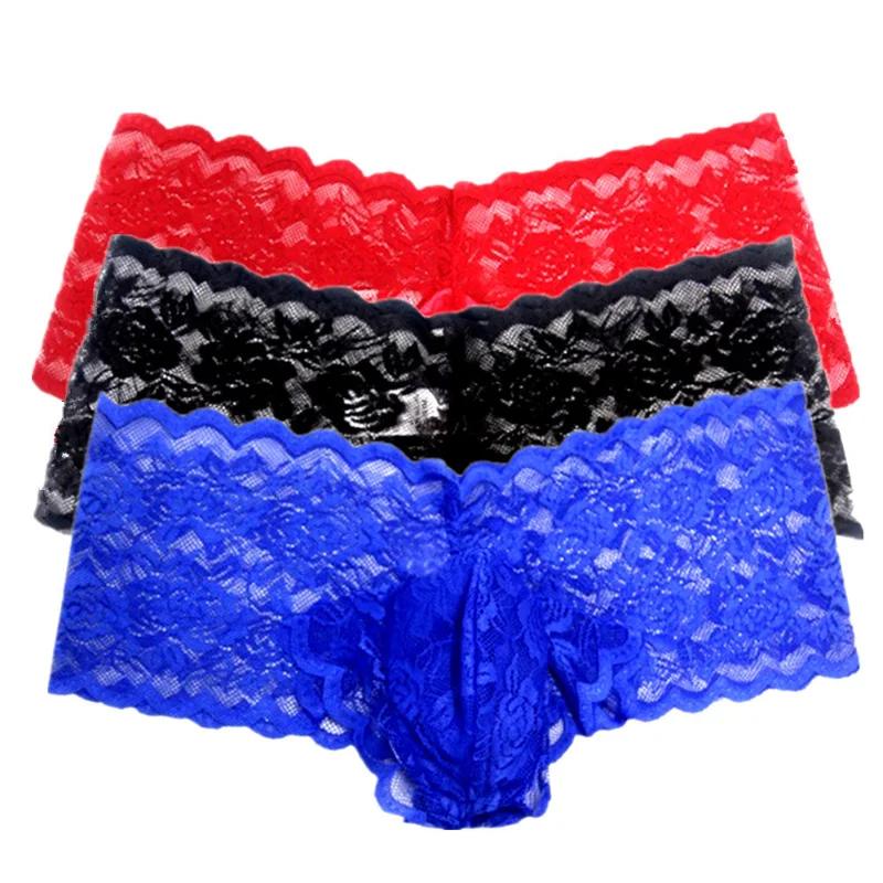Mens Underwear Lace Thong Enhance Pouch Bikini Briefs Pants