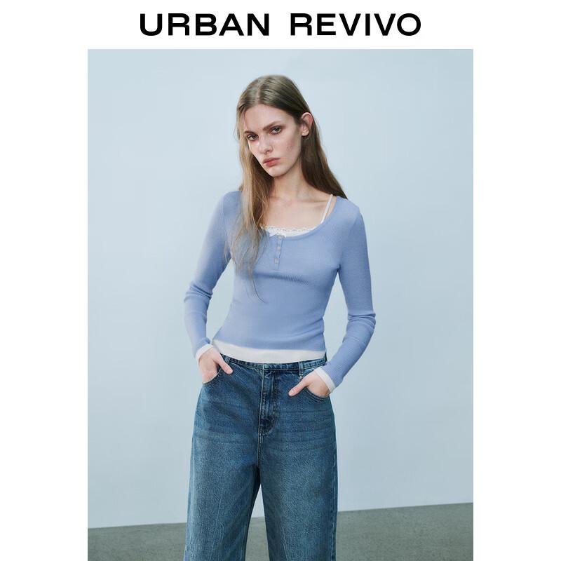 UR 2025 Spring Women's Faux Two-Piece Colorblock Knit Sweater