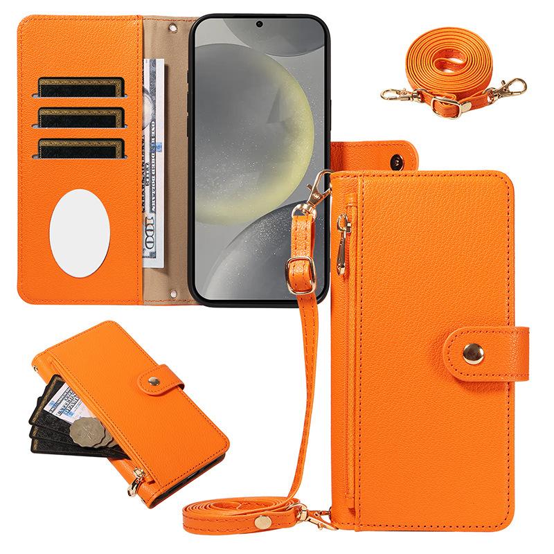 

The new flip mirror zipper mobile phone case is suitable for Samsung S25 long lanyard mobile phone fashion protective case. Galaxy S9 оранжевый