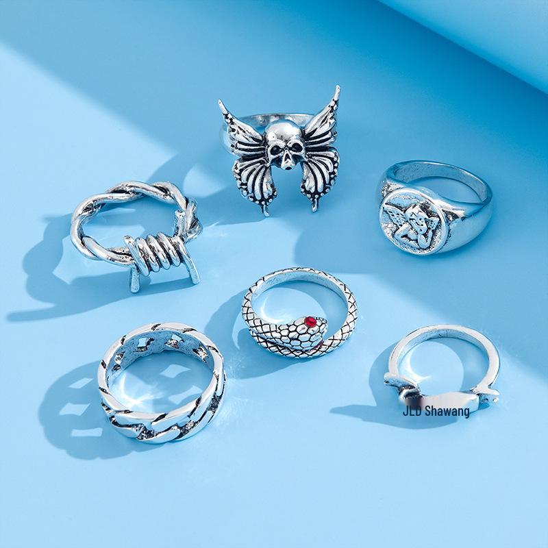 Men's 6-Piece Set: Exaggerated Retro Goth with Dark Heavy Metal and Thorns Snake Design