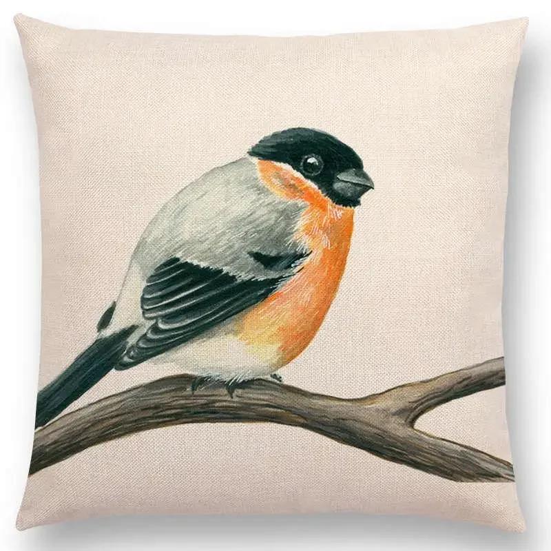 

Новейший чехол для подушки с изображением птиц, малиновка, синица, тукан, фея, воробей, огненный гребень, кардинал, снегирь, в наличии 40x40cm светло-коричневого