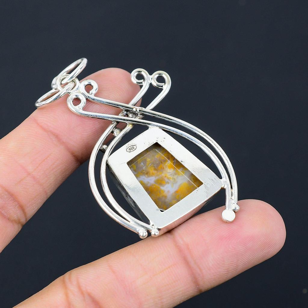 Wedding Gift For Her 925 Sterling Silver Natural Plume Agate Gemstone Pendant