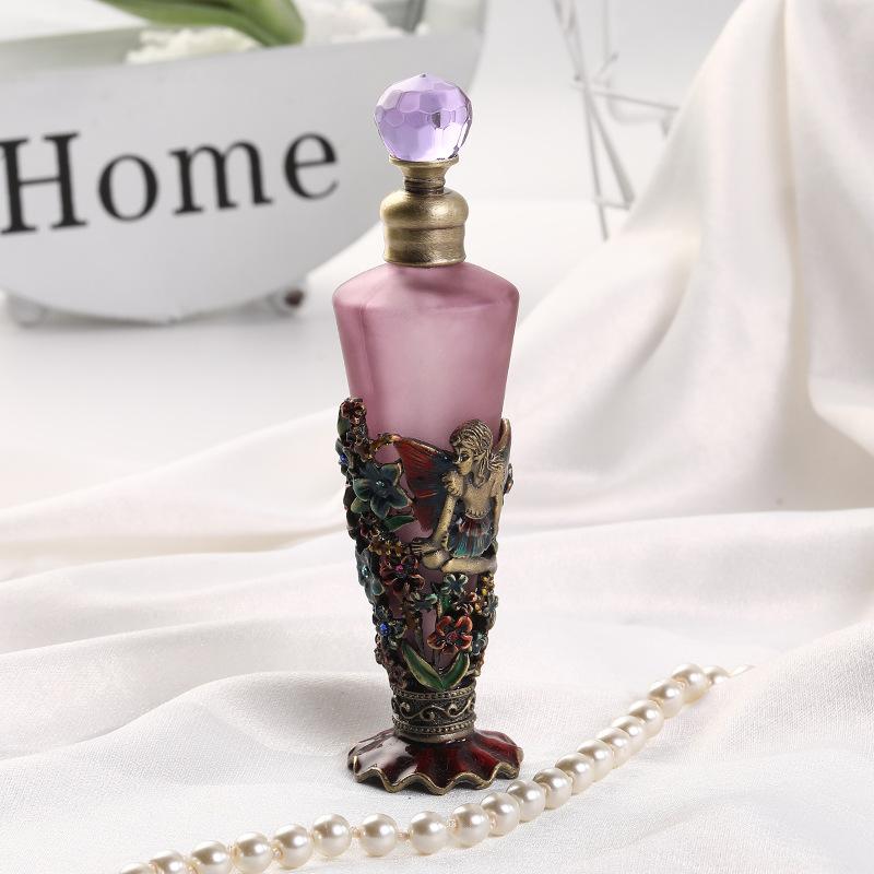 Angel Vintage Perfume Crystal Rhinestone Inlayed Decorative Perfume Bottles, 25ML Empty Refillable Essential Oils Dropper Bottle