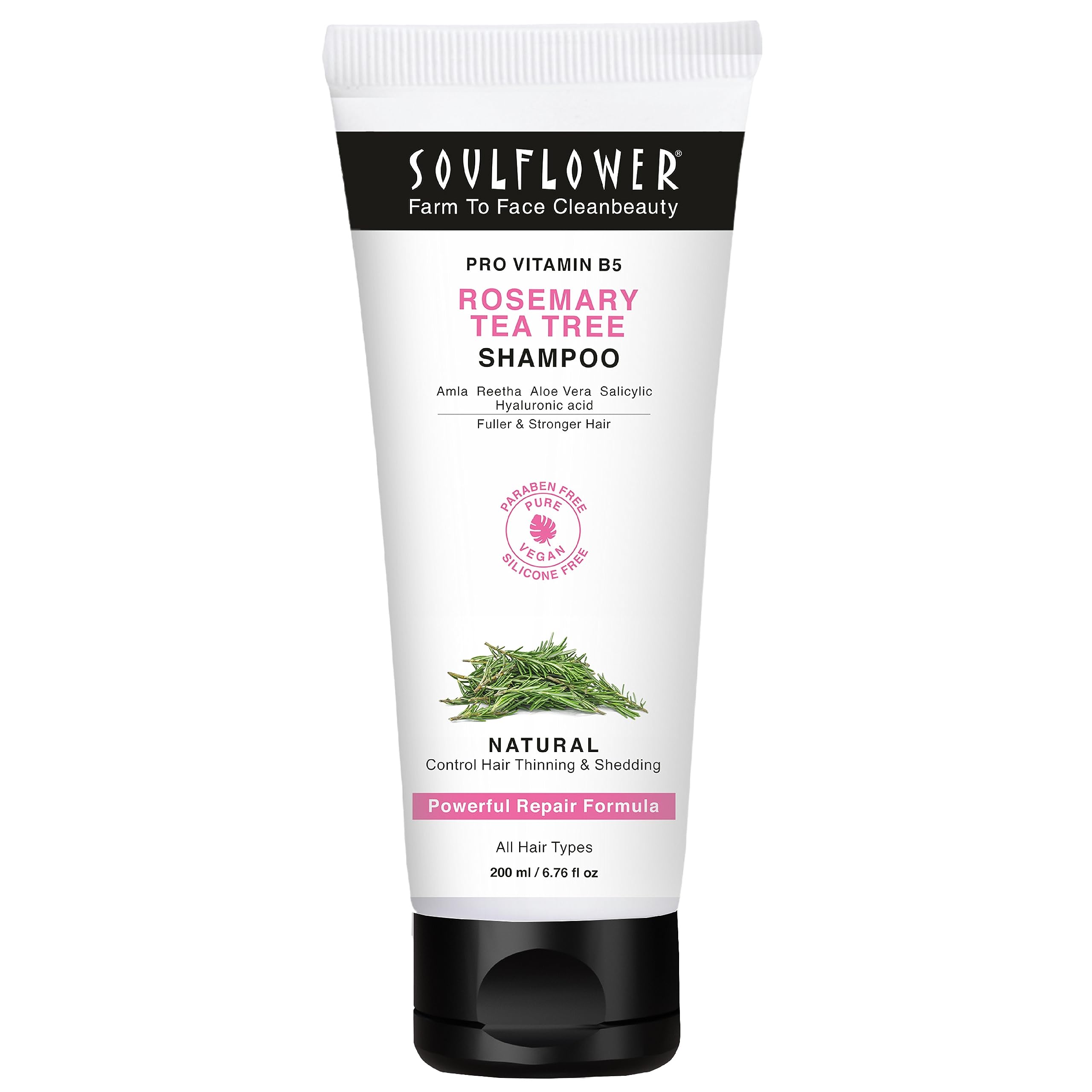 Soulflower Rosemary Shampoo For Hair Growth, Anti Hair Fall, Stronger, Shiny & Long Hair & Healthy Scalp WIth Tea Tree, Pro Vitamin B5 | Men & Wome