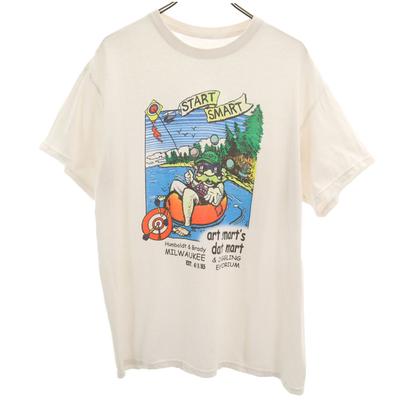 Altes 90er Jahre Print Kurzarm T-Shirt Weiß Herren Gebraucht