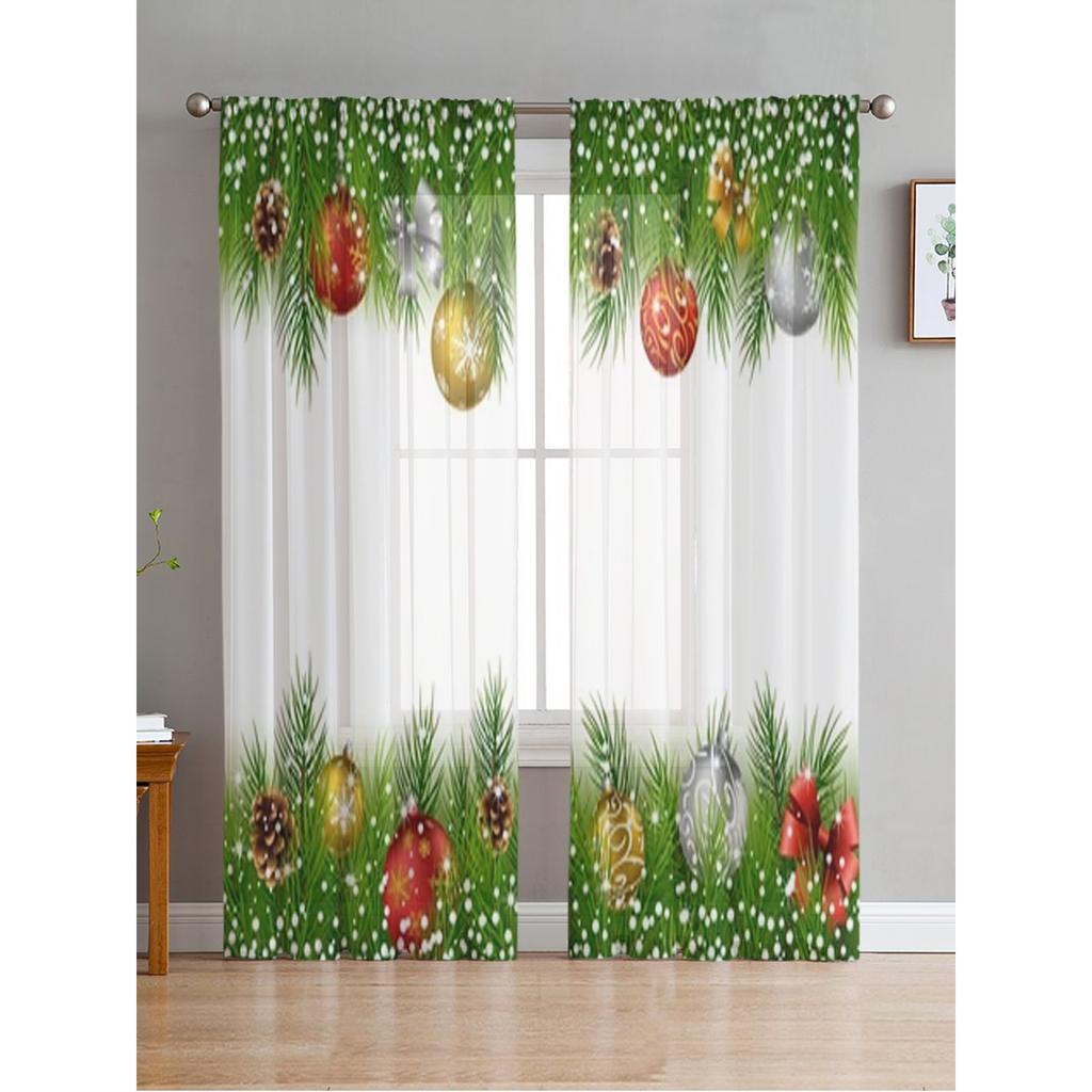 Christmas Decoration Balls And Berries Sheer Curtains For Living Room Bedroom Balcony Transparent Window Blinds Kitchen Drapes