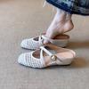 New Woven Hollowed Out Breathable Inner Heightened Baotou Half Slippers for Women with One-word Strap and Fashionable Cool Mop