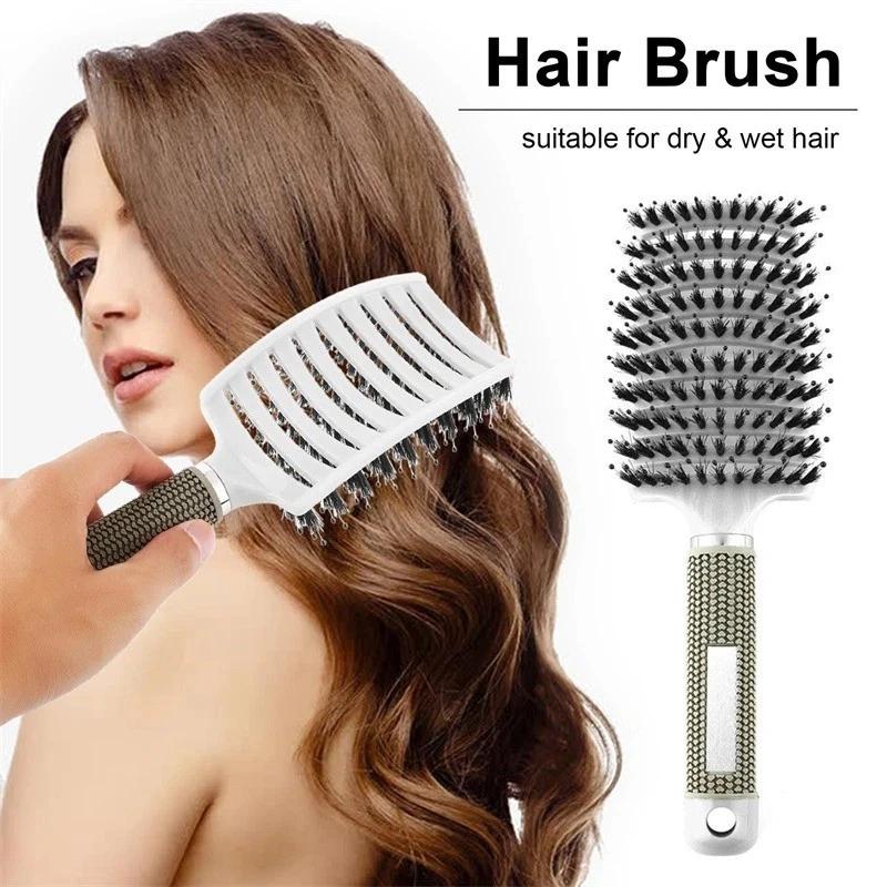 Women Magical Brush Detangler Detangling Boar Bristle Hair Brush Arched Design