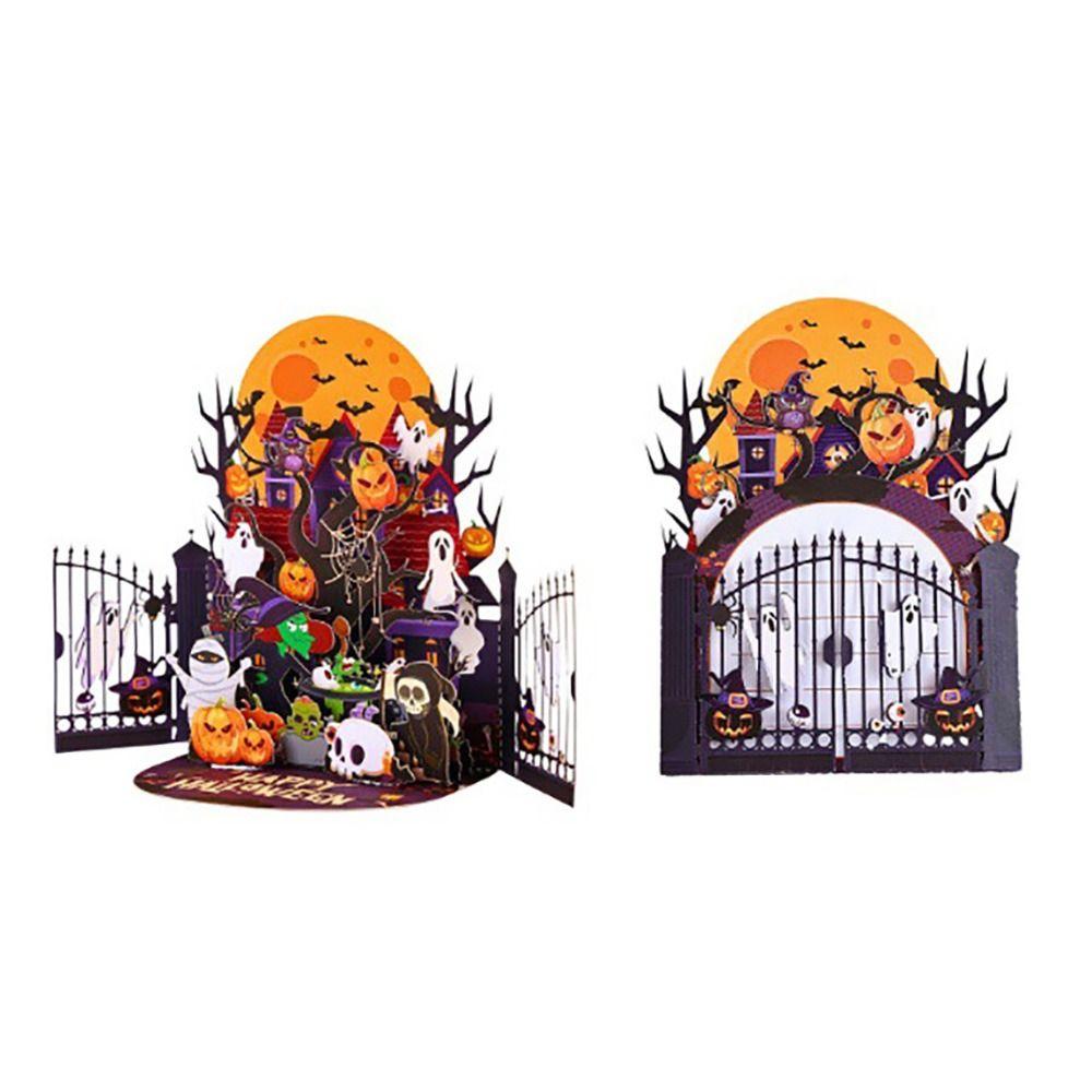 Cartoon Halloween Greeting Cards Ghost House Box Pumpkin Bat Spider Halloween Postcards Multicolor with Envelope